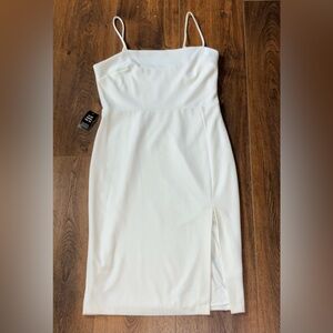 Express White Square Neck Bodycon Sheath Dress with Side Slit - Size 10